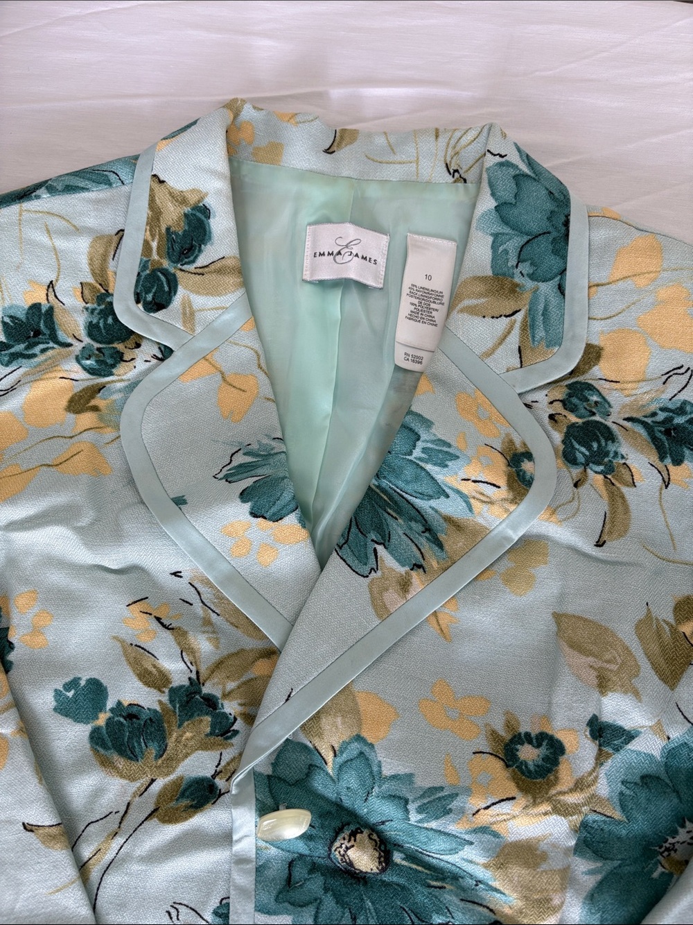 Emma James Mint Floral Satin Notch-Collar Blazer